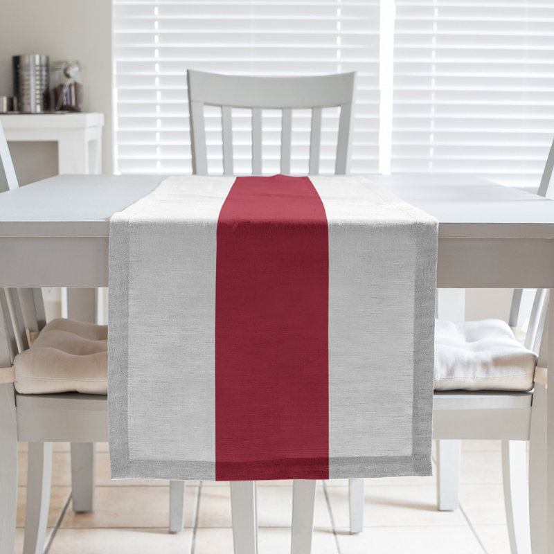 New Orleans Football Stripes Table Runner, 72" x 16", Cotton Blend, Houston Throwback Football Off White/Rose Red