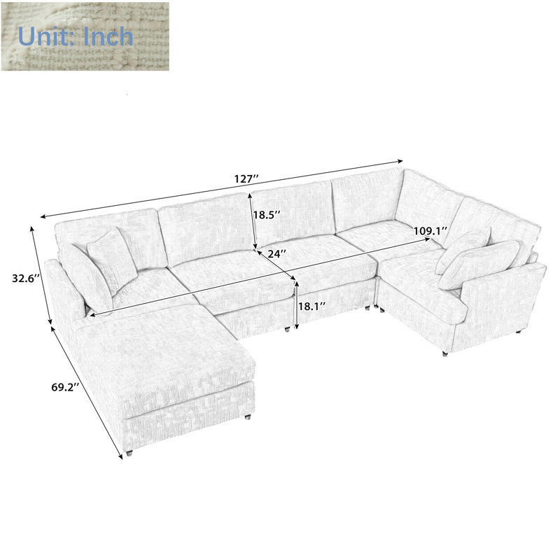 Domoni Upholstered L-Shaped Sectional Symmetrical, Beige Polyester