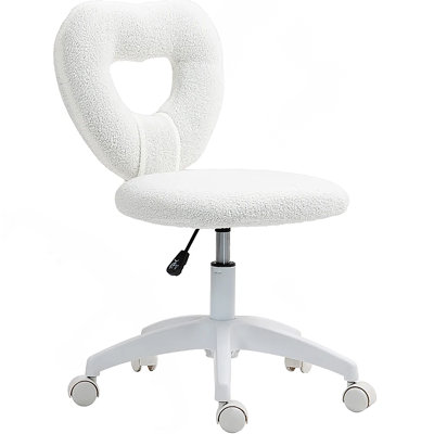 Office Task Chair, Heart Chair with Swivel Wheels, White