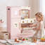 Cuisine de jeu en bois, ensemble de cuisine avec réfrigérateur, rose