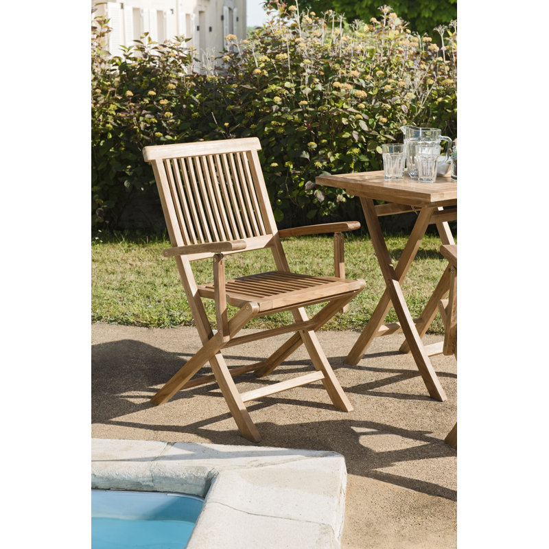 Woehler Foldable Outdoor Patio Dining Side Chair with Cushion