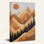 Tableau sur toile représentant un paysage géométrique de montagne en bois avec des pins-1395879131