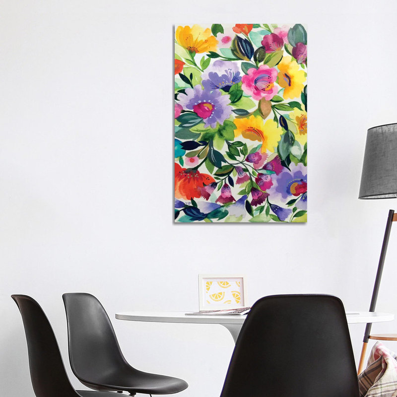 Lavender Zinnias 1 Piece Wrapped Canvas Painting, 101.6 cm H x 66.04 cm W x 1.91 cm D