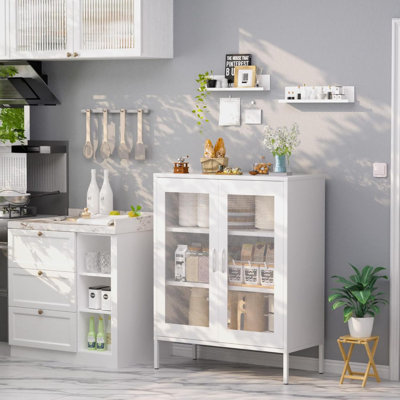 Armoire de rangement en métal avec portes en filet, vitrine en acier avec tablettes réglables, casier de rangement en métal pour bureau personnel, garage (filet blanc, H 40 po)