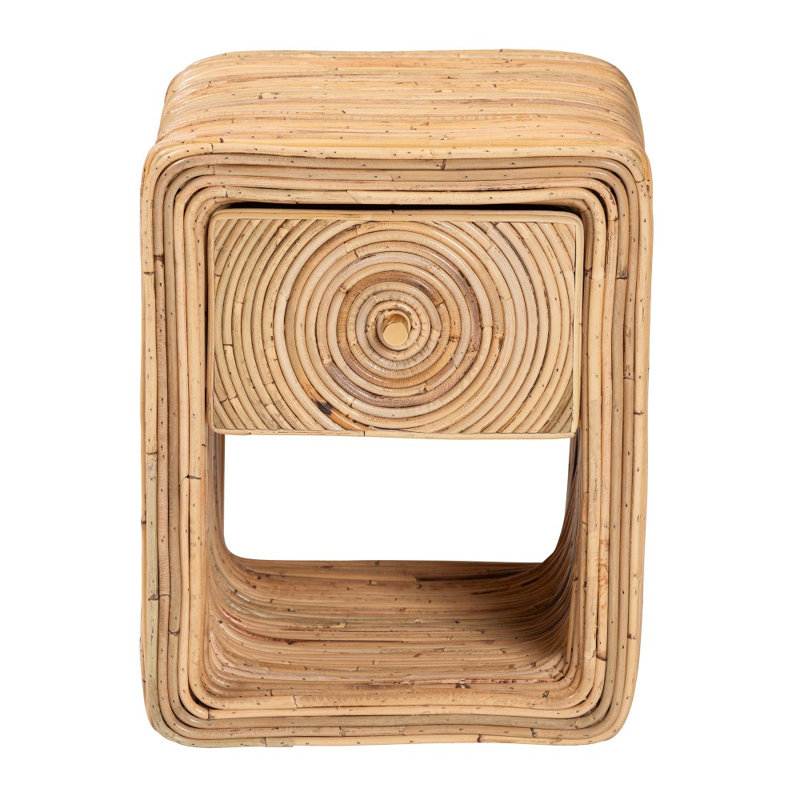 Table de chevet bohème fabriquée à la main avec tiroir et tablette ouverte