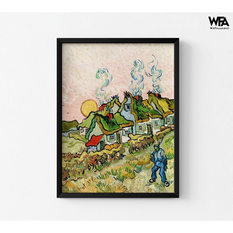 Maisons et personnages par Vincent Van Gogh, reproduction d'art colorée de Van Gogh, Art des gens qui marchent, maisons multicolores, reproduction de paysage de Van Gogh
