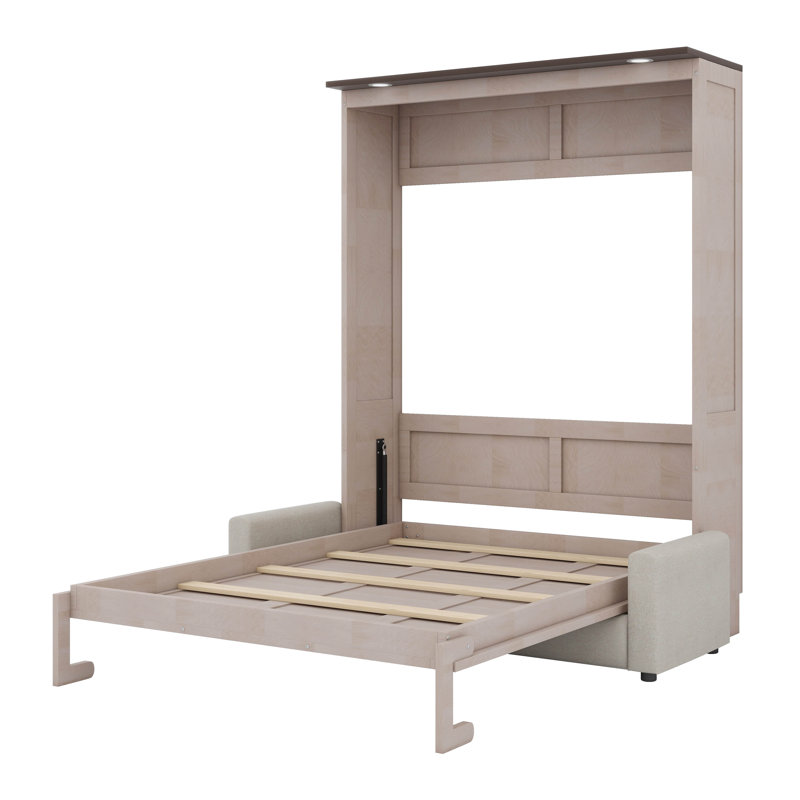 Grand lit escamotable en bois avec canapé rembourré, conception à lumière DEL