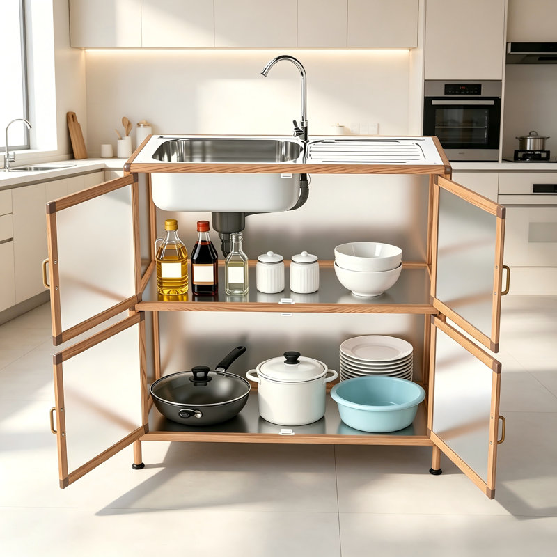 Meuble-lavabo autoportant multifonctionnel avec rangement - Fabriqué en acier inoxydable résistant à la rouille - Un poste de lavage et de travail pratique pour les salles de lavage et les patios extérieurs.