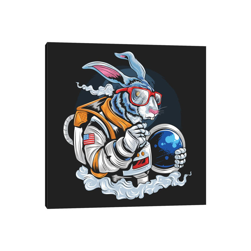 Rabbit Astronaut 1 Piece Wrapped Canvas Wall Art, 30.48 cm H x 30.48 cm W
