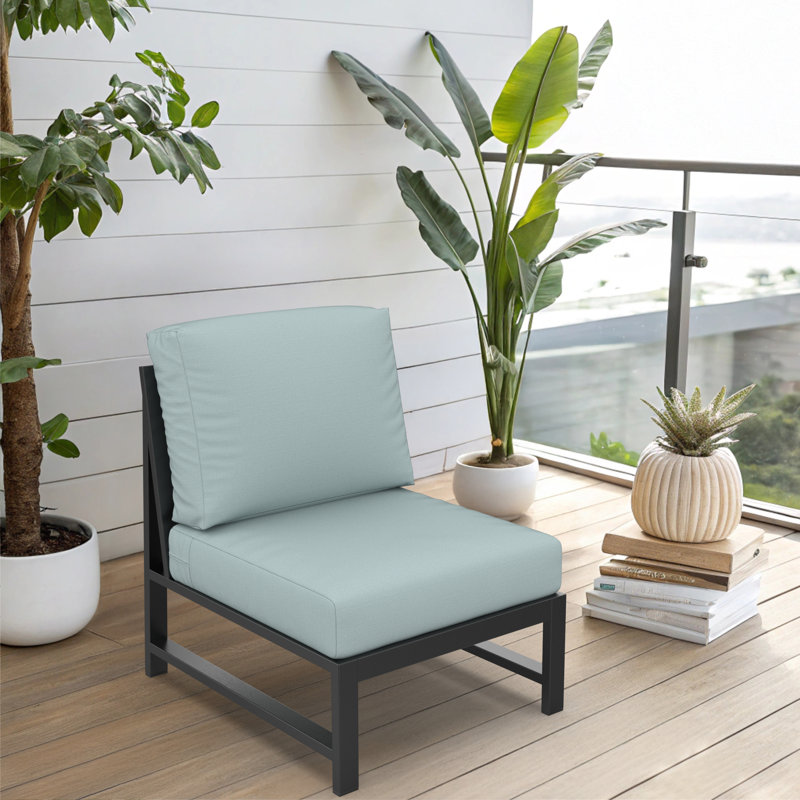 Oltjana Sectional Armless Middle Outdoor Patio Chair With Sunbrella Cushions, Bliss Dew