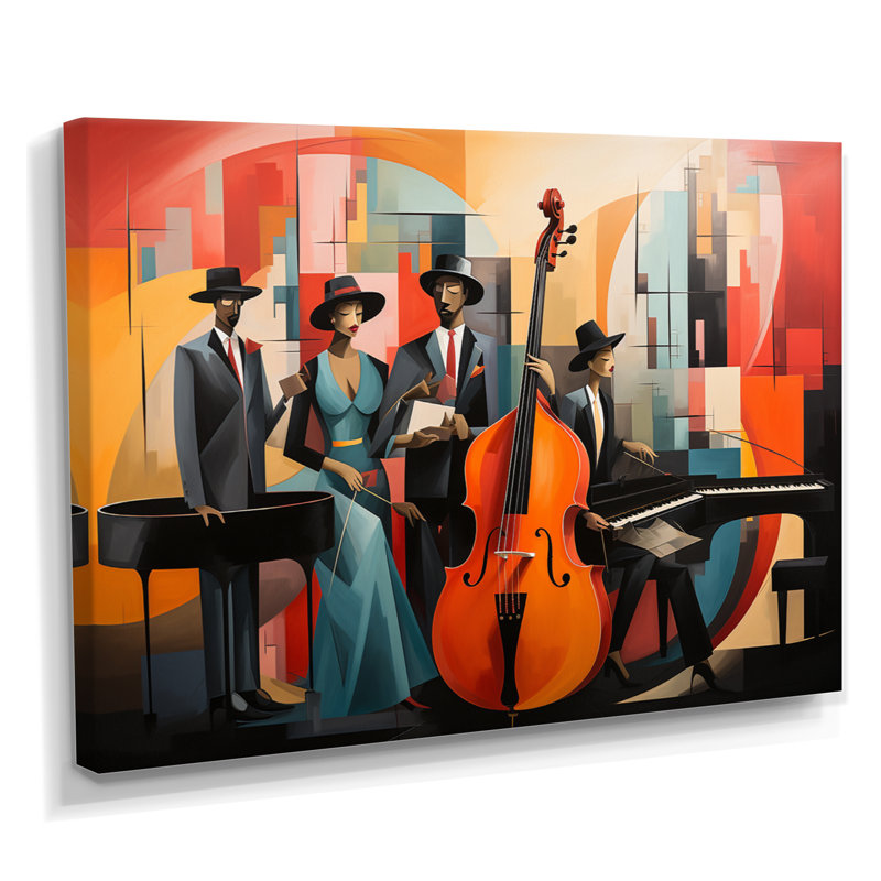 Abstrait Harlem Jazz Quartet - Musician, impression d'art mural, Toile tendue, H 34 po x l 44 po x P 1,5 po
