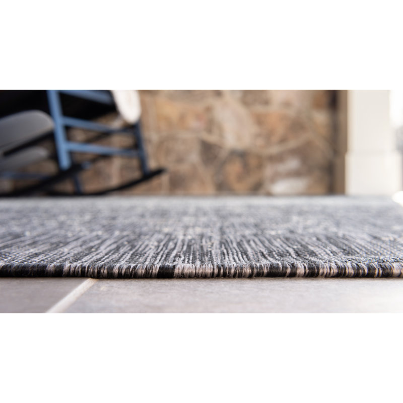 Pindall Charcoal Grey/Grey Indoor/Outdoor Rug, Rectangle 7'1" x 10'