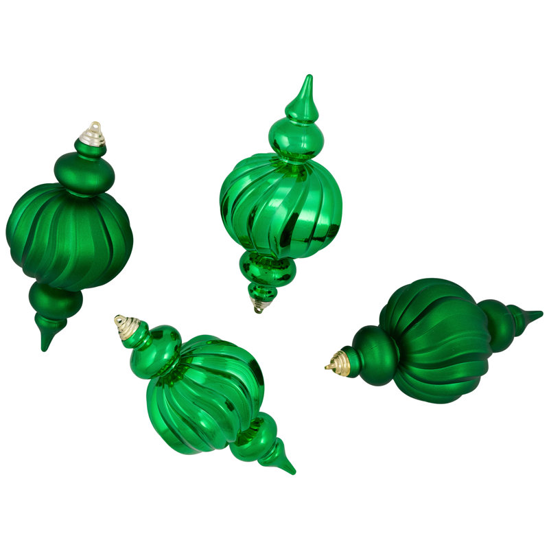 Shatterproof Commercial Size Finial Christmas Ornaments - 10" - Set Of 4, Green