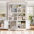 Arie 73.1"H Standard Bookcase With Adjustable Shelves, Wood Storage Freestanding Bookshelves With 8 Open Shelves and 4 Doors, White-1429297816