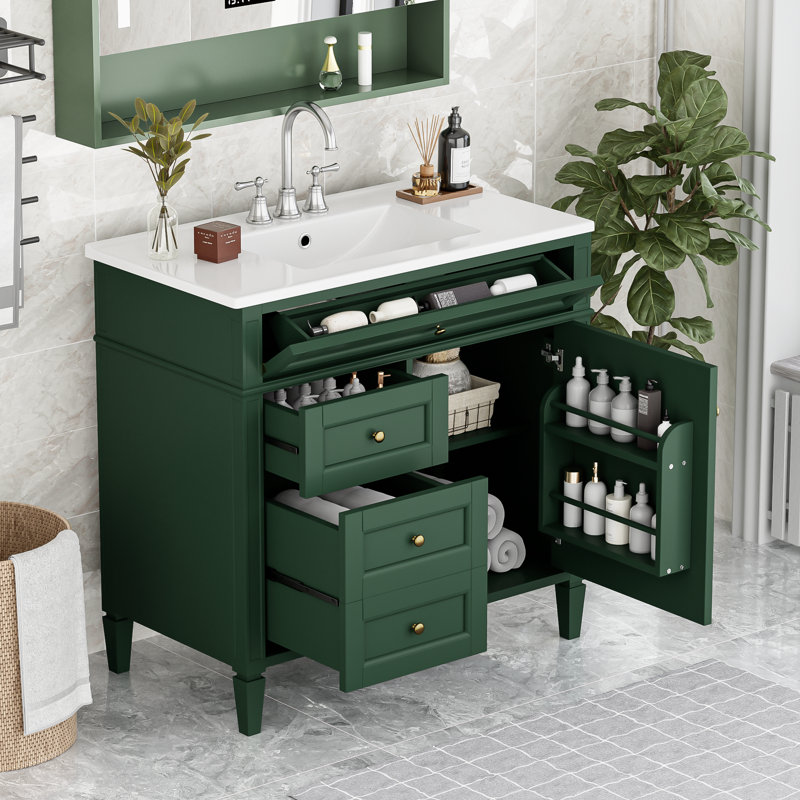 Armoire de meuble-lavabo simple 36 po avec 2 tiroirs et tiroir coulissant | Idée de cadeau
