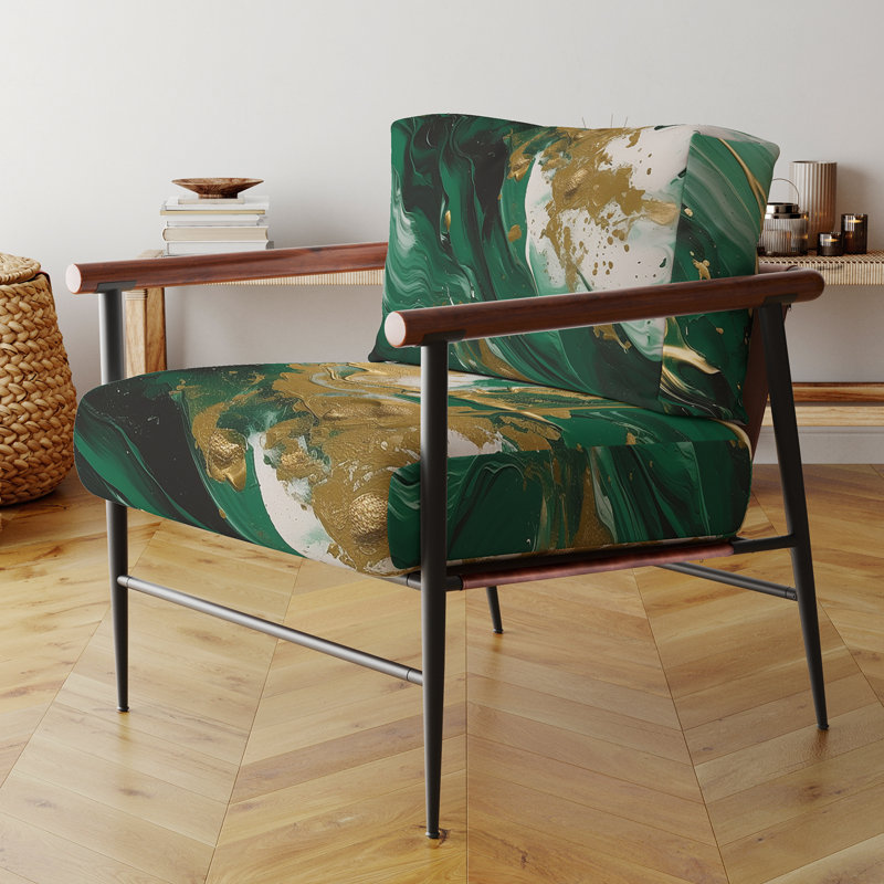 Vert et or Serene Cascade II - Fauteuil rembourré contemporain, fauteuil d'appoint abstrait moderne, Noir