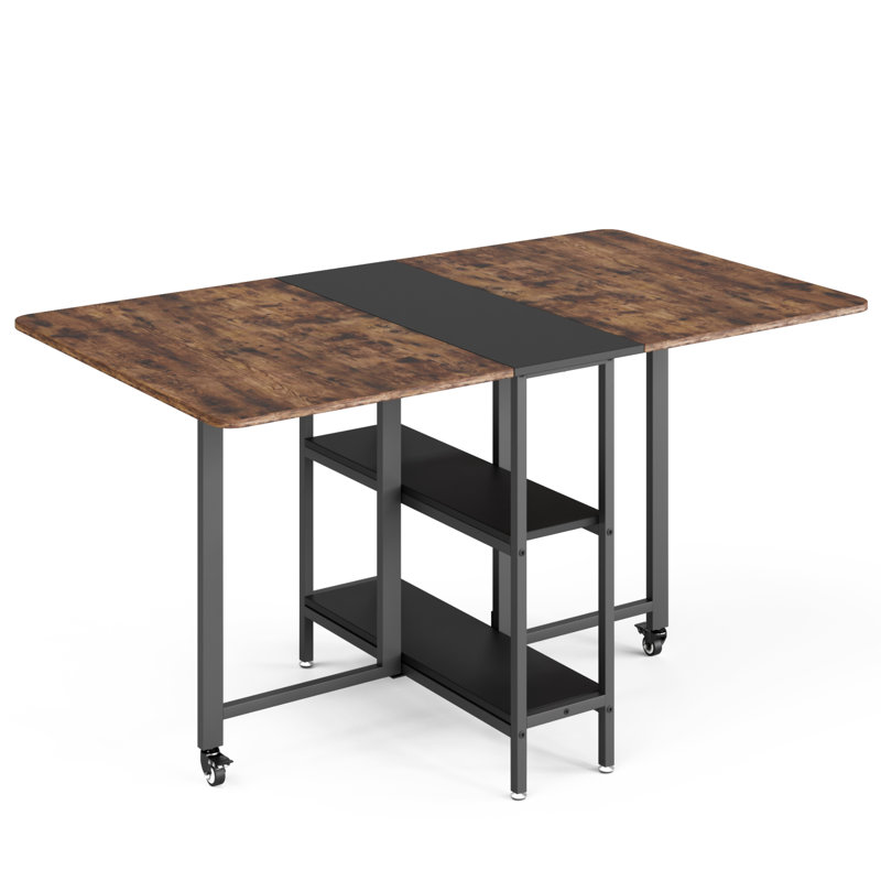 Rectangular Folding Table, 75cm H x 140cm W x 80cm D, Rustic Brown/Black