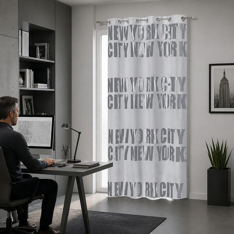 New York Blackout Curtain Single Panel, Light Gray