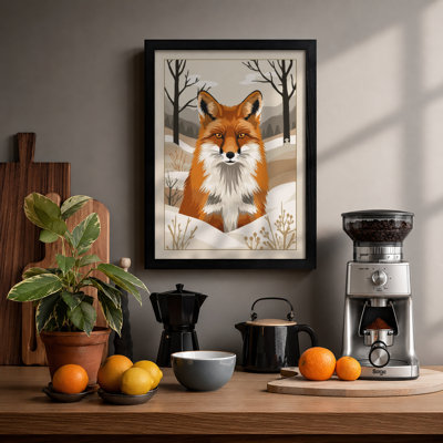 Fox in Winter Modern - Framed Print
