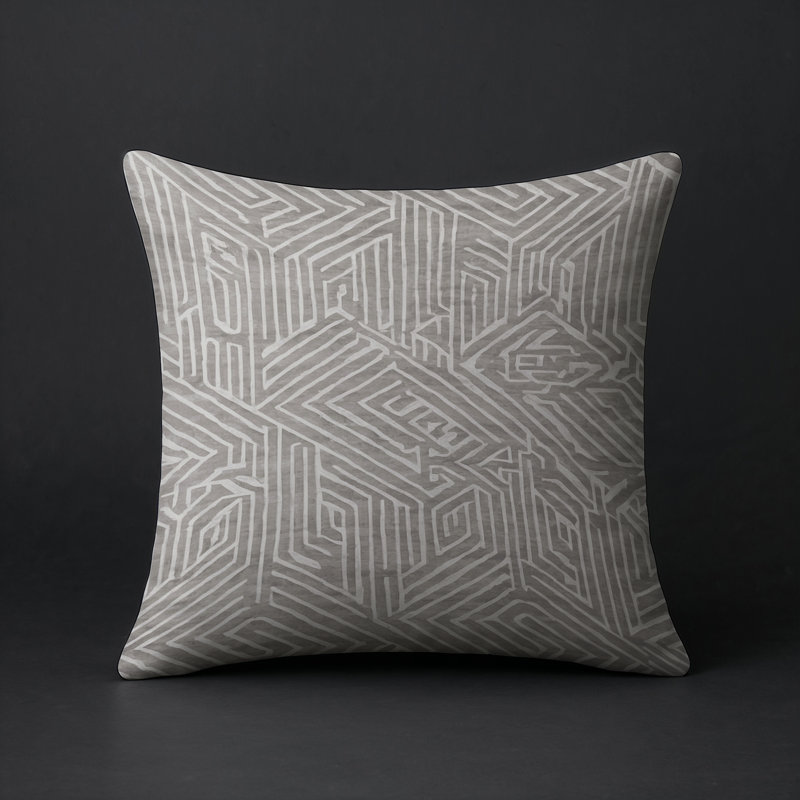Coussin décoratif intérieur et extérieur Modern, Gris / beige / géométrique blanc 3, Carré 16 po