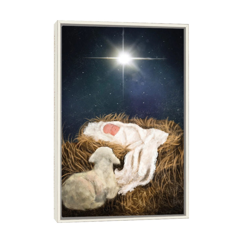 «O Come Let Us Adore him», reproduction d'art sur toile encadrée, Cadre flottant sans passe-partout, Blanc patiné