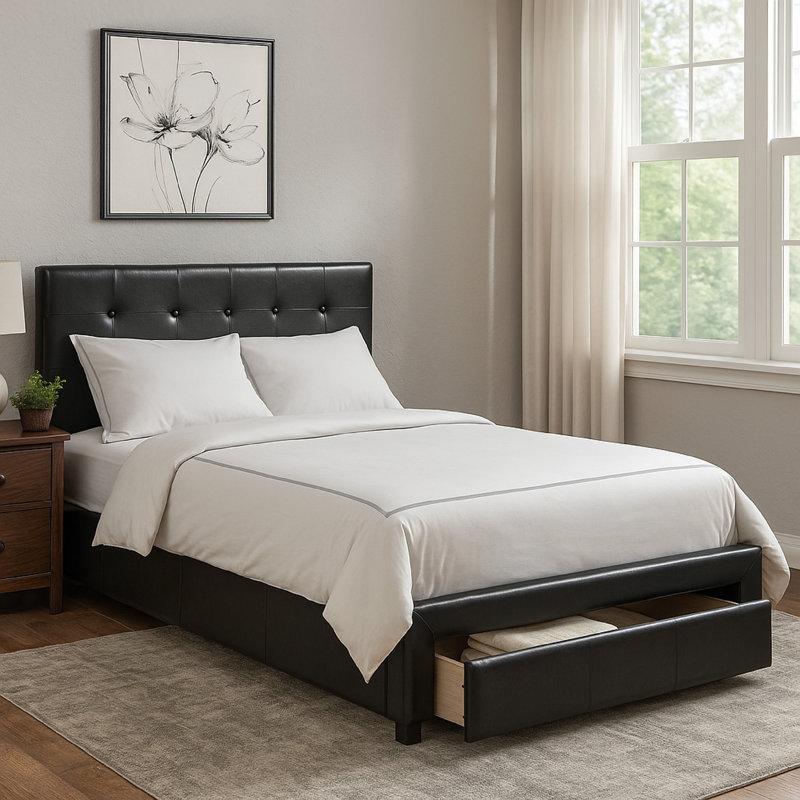 Lit plateforme tapissier Robertia, Noir, Grand