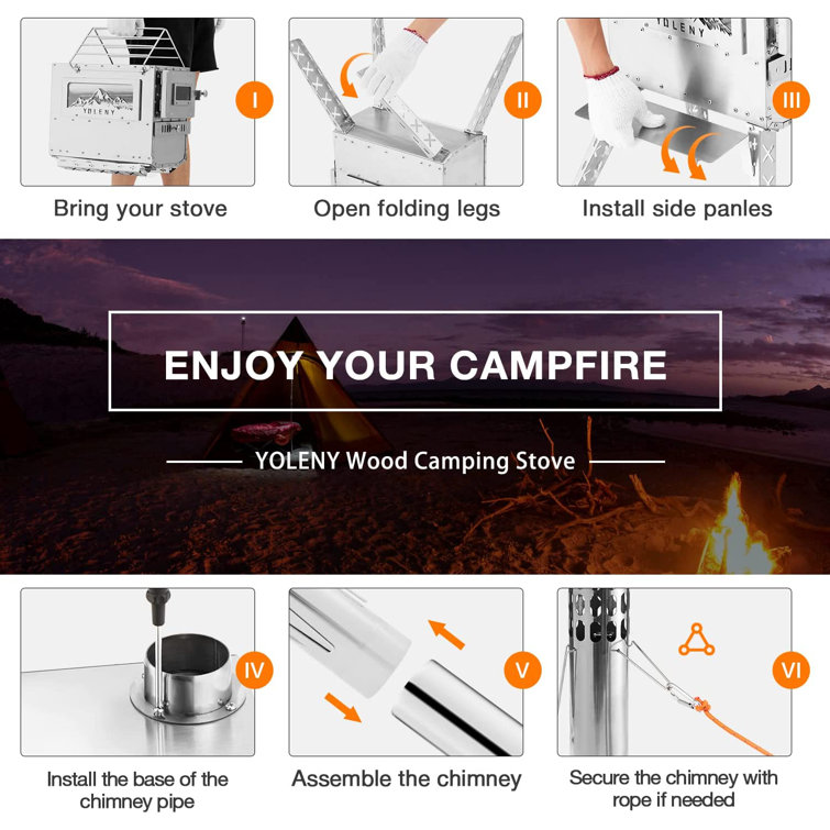 EROMMY Wood Burning Stove, Tent Stoves with Wood Oven, Camping Portable Wood  Stove, Chimney Pipes and Carry Bag Included BABB004SR - The Home Depot