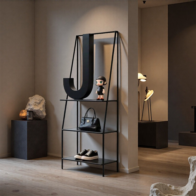 Black Industrial Metal Display Shelf, Black, 59.06" H x 39.37" W x 11.81" D