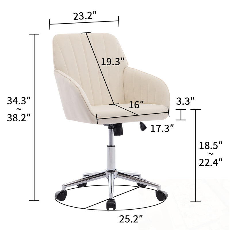 Chaise de bureau réglable en velours avec base en métal, Beige