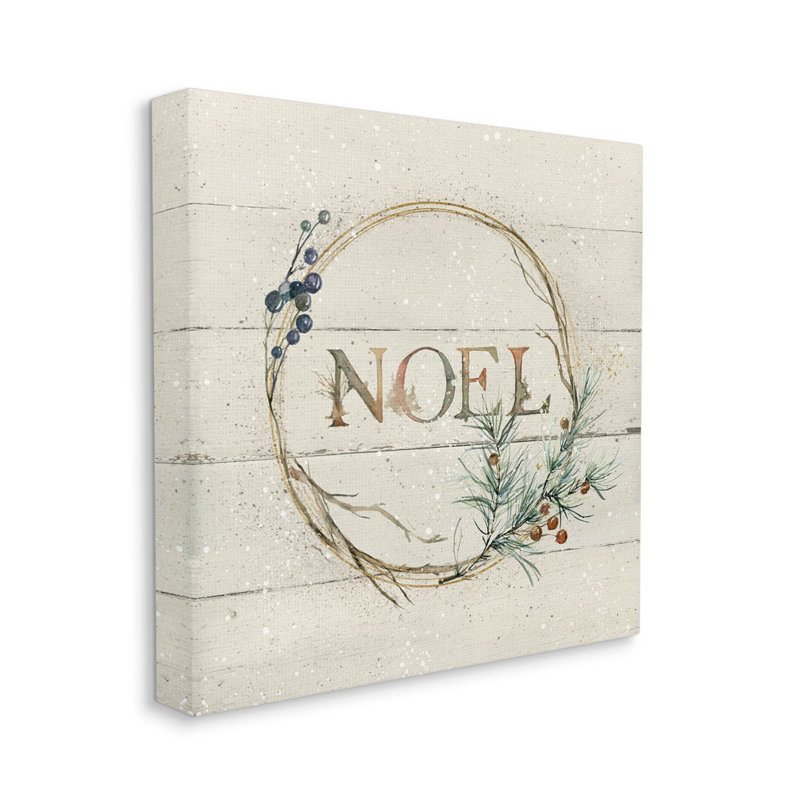 «Noel Holiday Botanical Wreath», art mural sur toile par Carol Robinson, H 17 po x l 17 po x P 1,5 po
