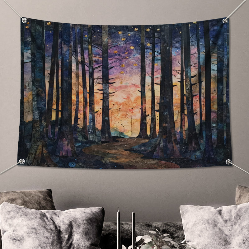 Forest Path Stars Wall Tapestry - Forest Wall Decor, 104in H x88 with 4 Grommets