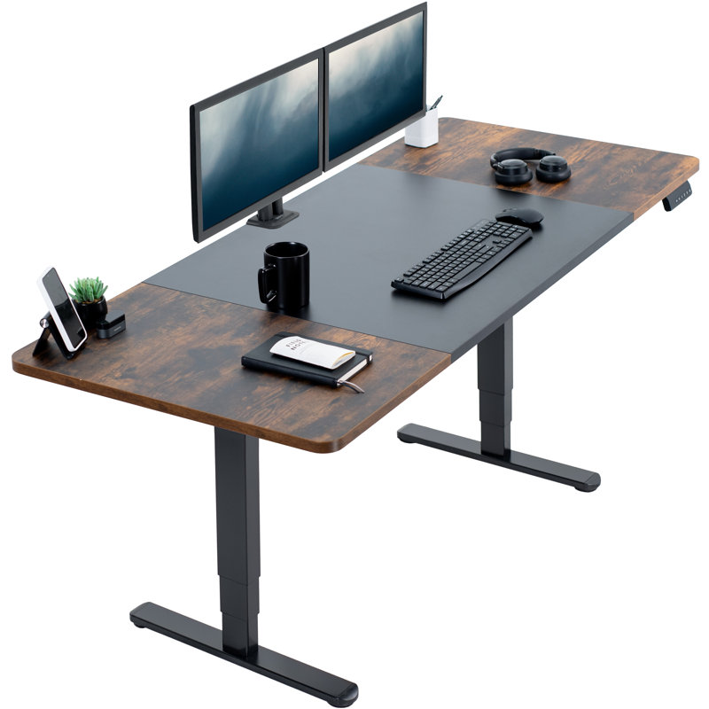 Electric 71" x 30" Stand Up Desk Workstation, 2B7B Series, Vintage Brown & Black/Black
