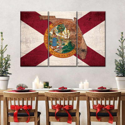 Carte de l'État sur le drapeau de la Floride sur toile, ensemble de 3 pièces