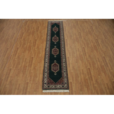Luxurious Green Oriental Runner Rug 3x12
