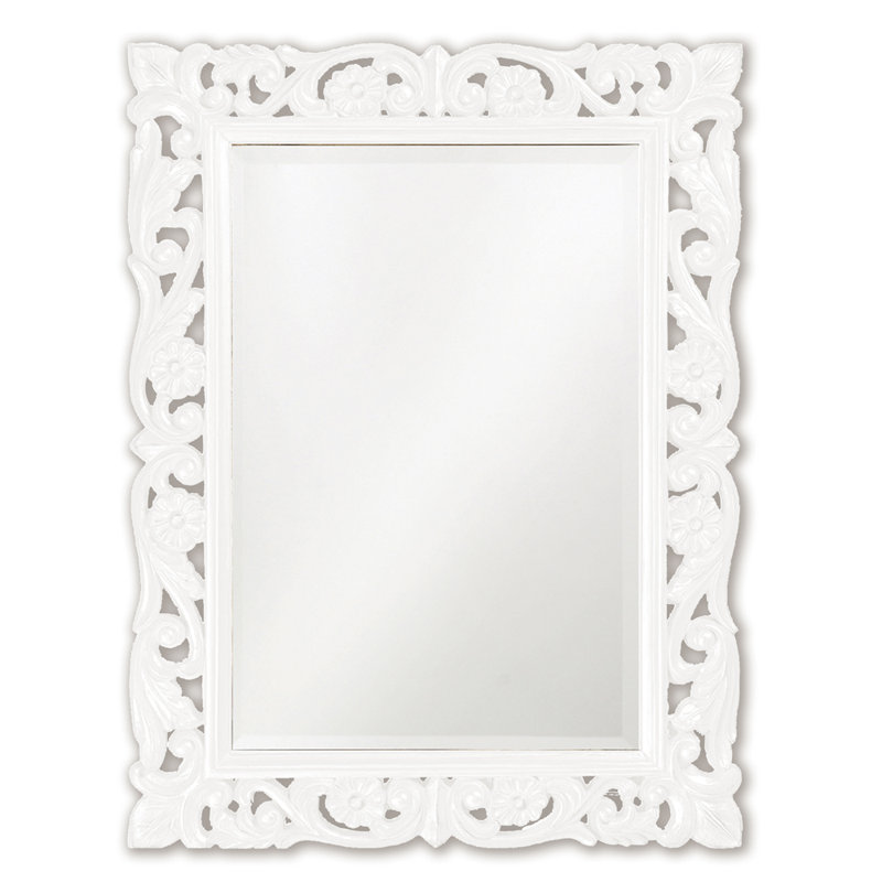 Traditional Ornate Framed Beveled Rectangular Accent Mirror, White