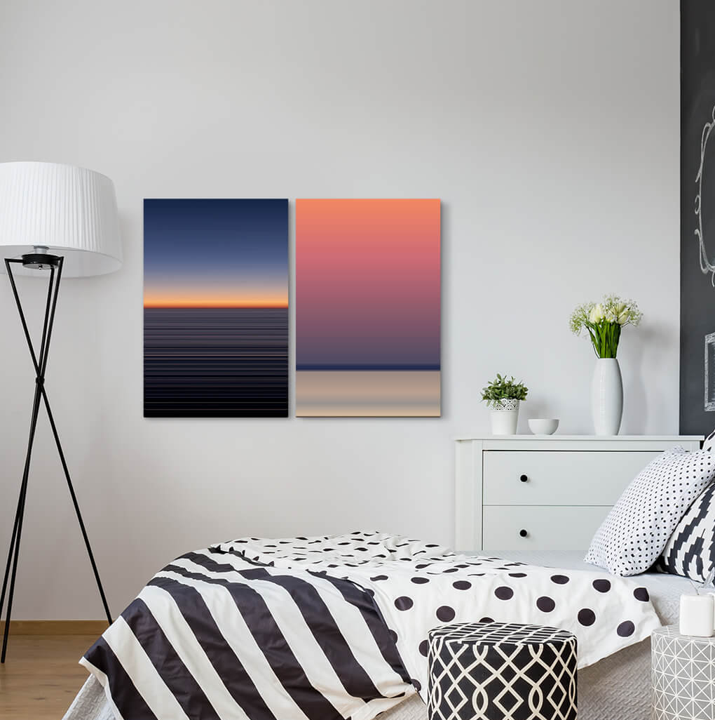 2-tlg. Leinwandbilder-Set - Fotografie „Dark Sea Horizon Twilight Gentle Relaxing Minimal”