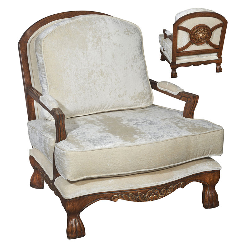 Fauteuil de 34,5 po de large Suejin, Polyester ivoire, Bois brun