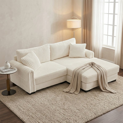 86.6" L-Shape Chaise Sofa with USB/C-Type Charging Port and Side Storage Pocket, Beige