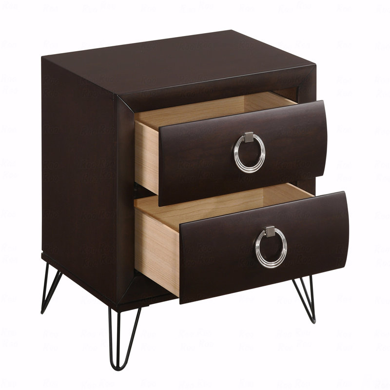 Dark Merlot 2-Drawer Nightstand With Hairpin Legs