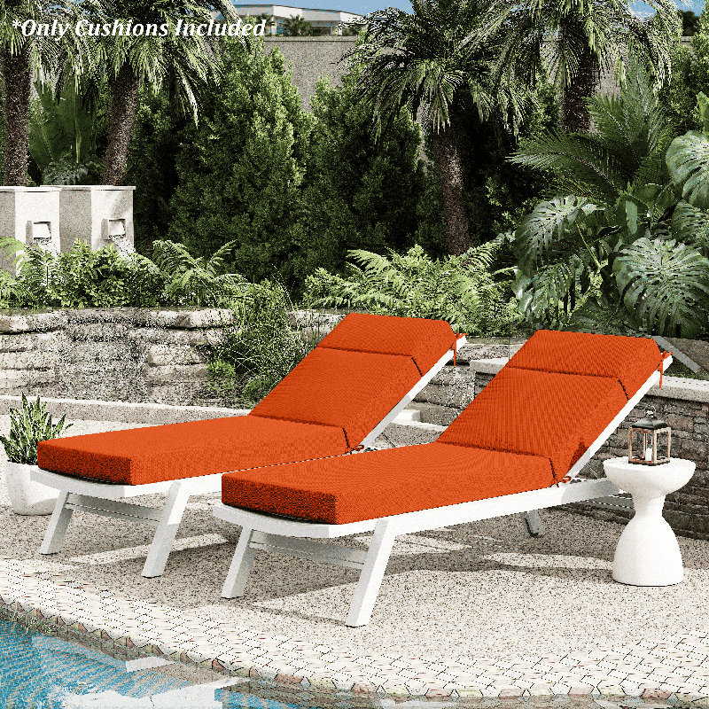 Outdoor Orange Polyester Chaise Lounge Cushions Set of 2