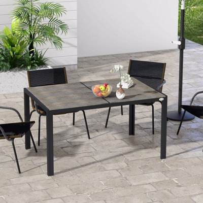 Table de salle à manger d'extérieur rectangulaire en aluminium pour 6 personnes, avec plateau en faux bois