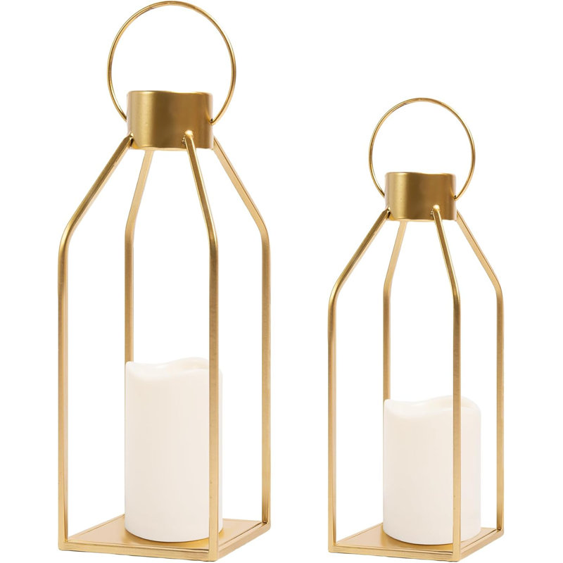 Gold Farmhouse Lanterns With Timer Candles