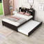 Wood Platform Bed with Trundle and Bookcase-87937150-87937153