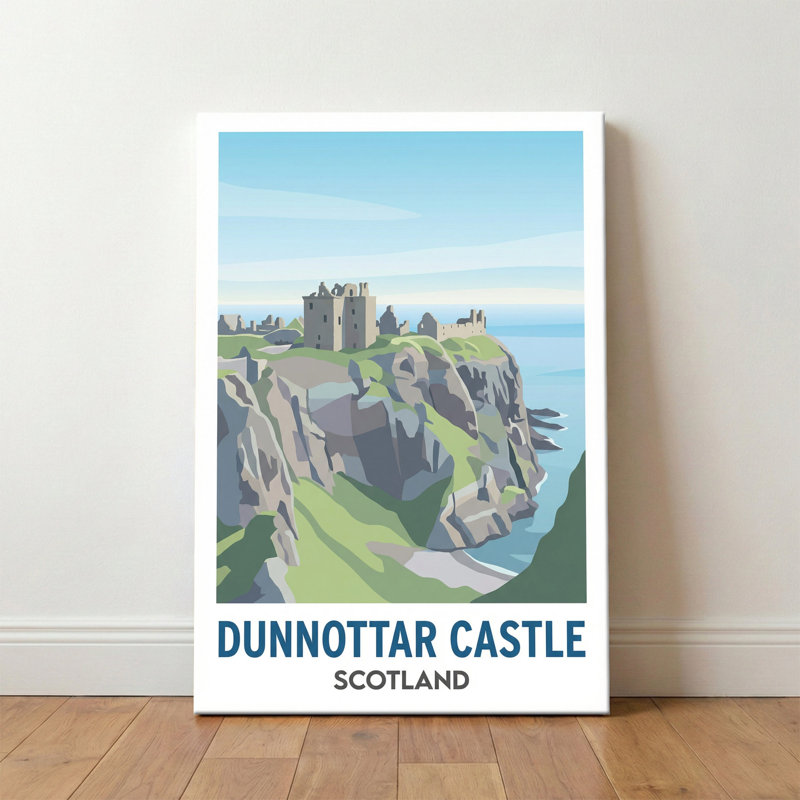 Dunnottar Castle, Scotland - Romantic Cliffside Travel Poster. Giclee Print On Wrapped Canvas. Wall Art, Home Decor - Castles & Palaces, Scotland - Wrapped Canvas Print