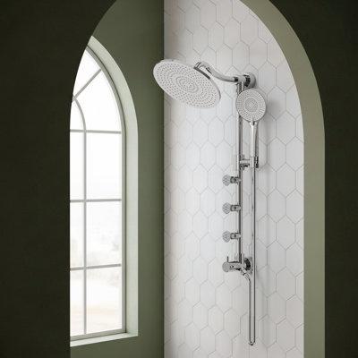 Système de douche mural à pluie, pomme de douche à pluie 10 po avec douchette à 3 fonctions, 3 jets de corps, barre coulissante réglable