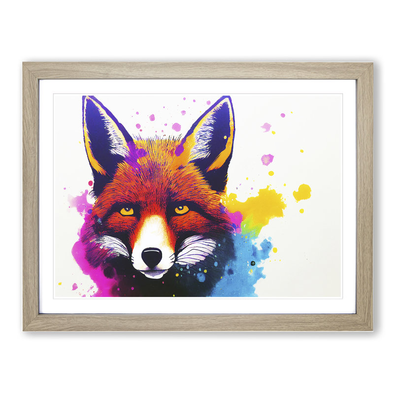 Fox Splash - Single Picture Frame Print, 34cm H x 46cm W x 2cm D, Oak