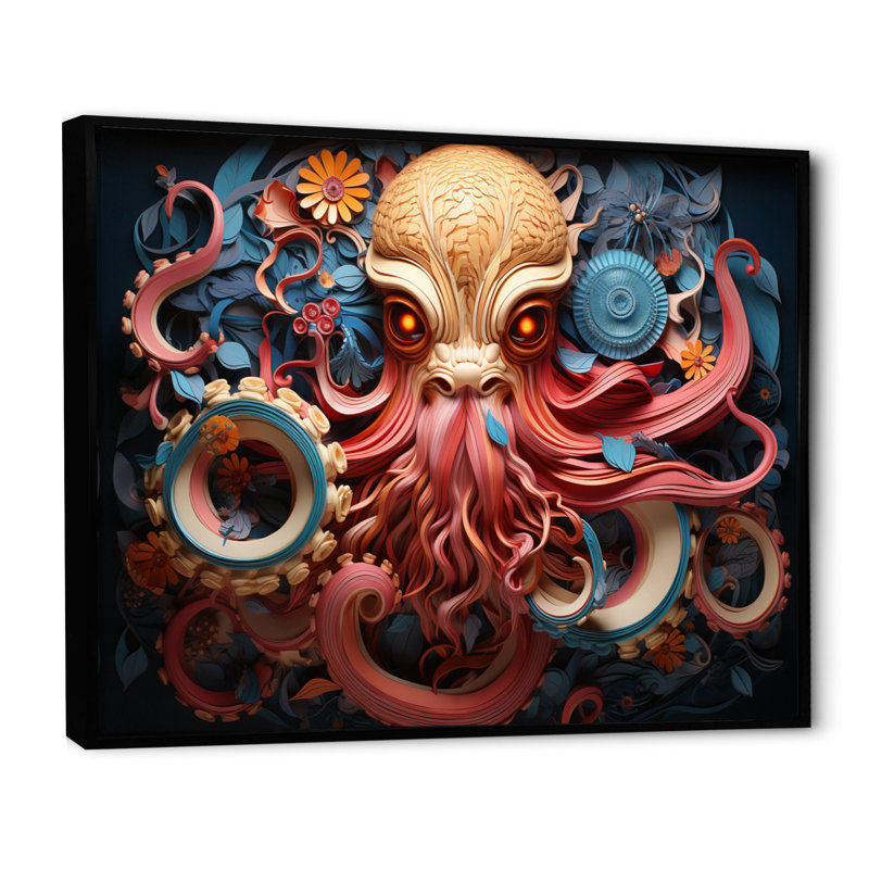 Coral Octopus Serene submersion III sur toile, H 16 po x l 32 po x P 1 po, Cadre flottant noir