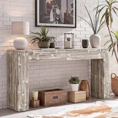 63-Inch Solid Wood Console Table, Farmhouse Entryway Table, Sofa Table