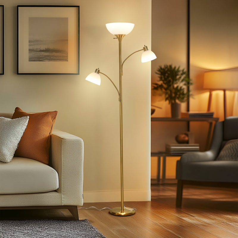 Lampe sur pied à DEL 3 en 3 avec abat-jours réglables polyvalents Sky Dome, Laiton