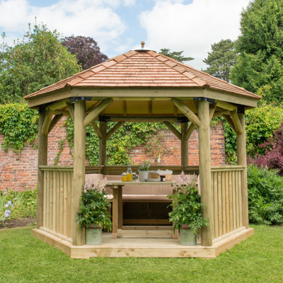 Furnished 3.8m x 3.3m Wooden Gazebo with Cedar Roof